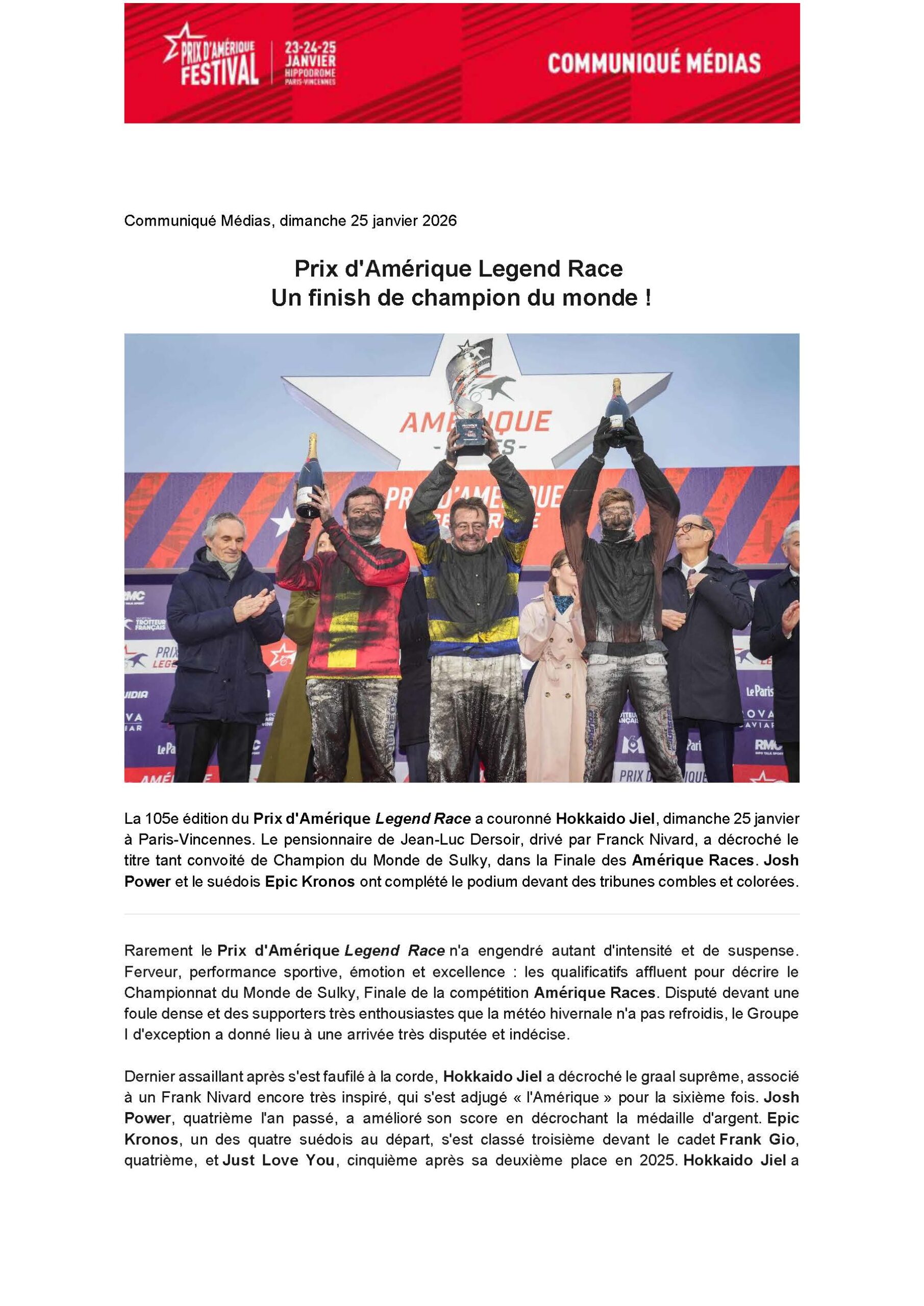 Prix d&rsquo;Amérique Legend Race – Un finish de Champion du Monde !